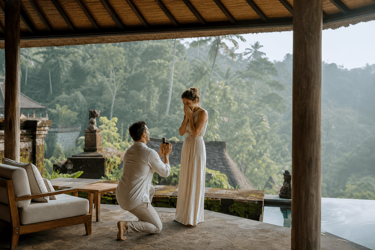 Proposal Packages in Bali — breathtaking surprise proposal moment and emotional reaction