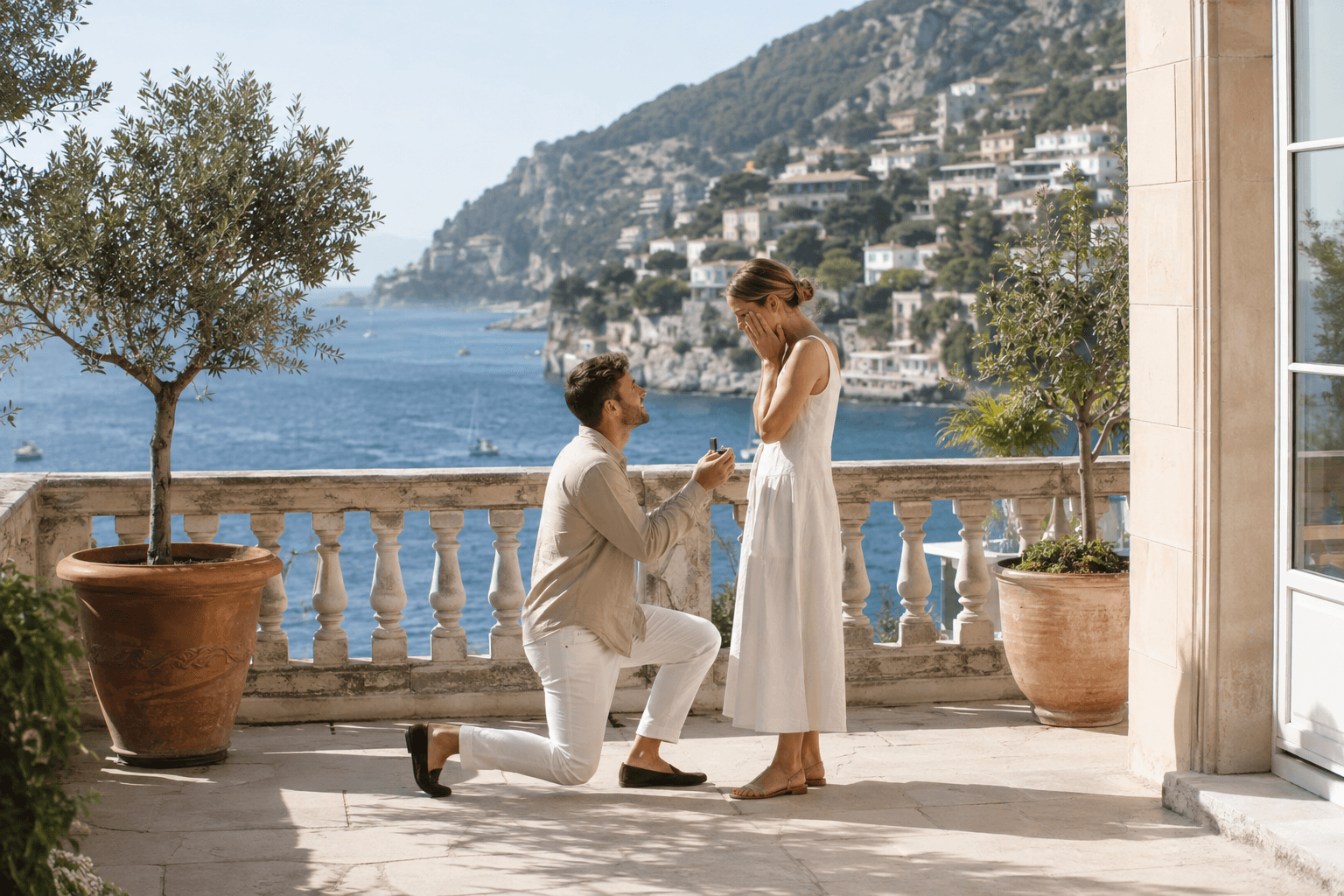 Marriage Proposal in Èze — bespoke floral styling, champagne celebration, and romantic detail