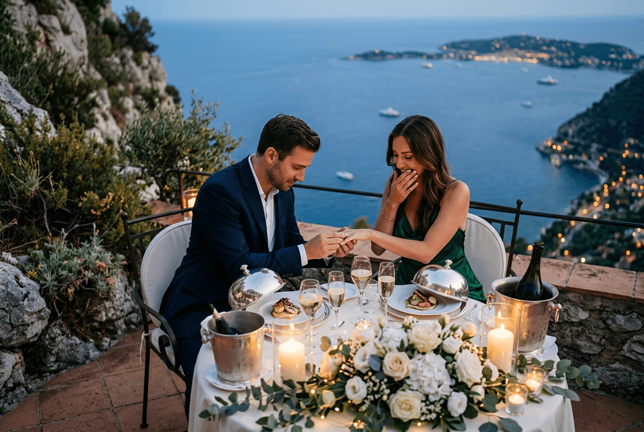 Marriage Proposal in Èze — breathtaking surprise proposal moment and emotional reaction