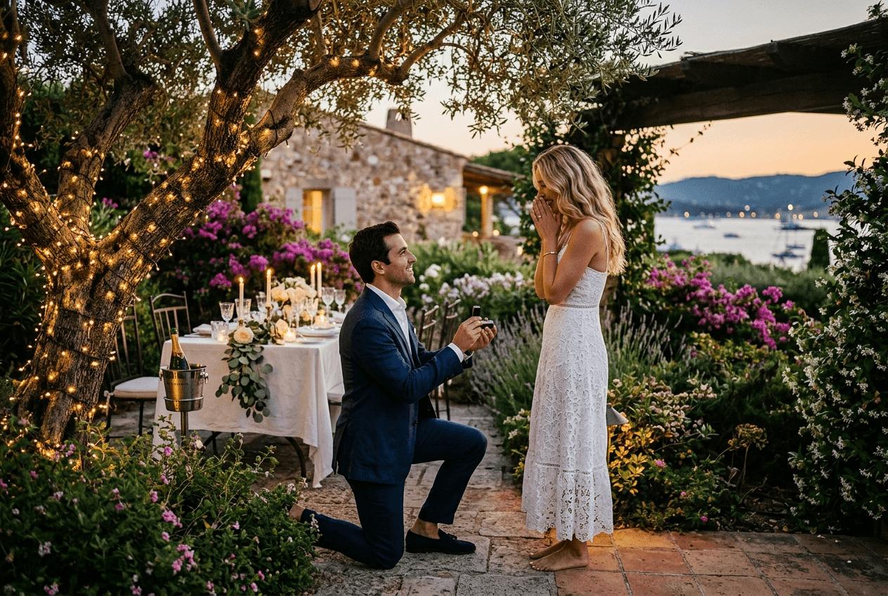 Marriage Proposal in Saint-Tropez — exclusive private setting and panoramic vista