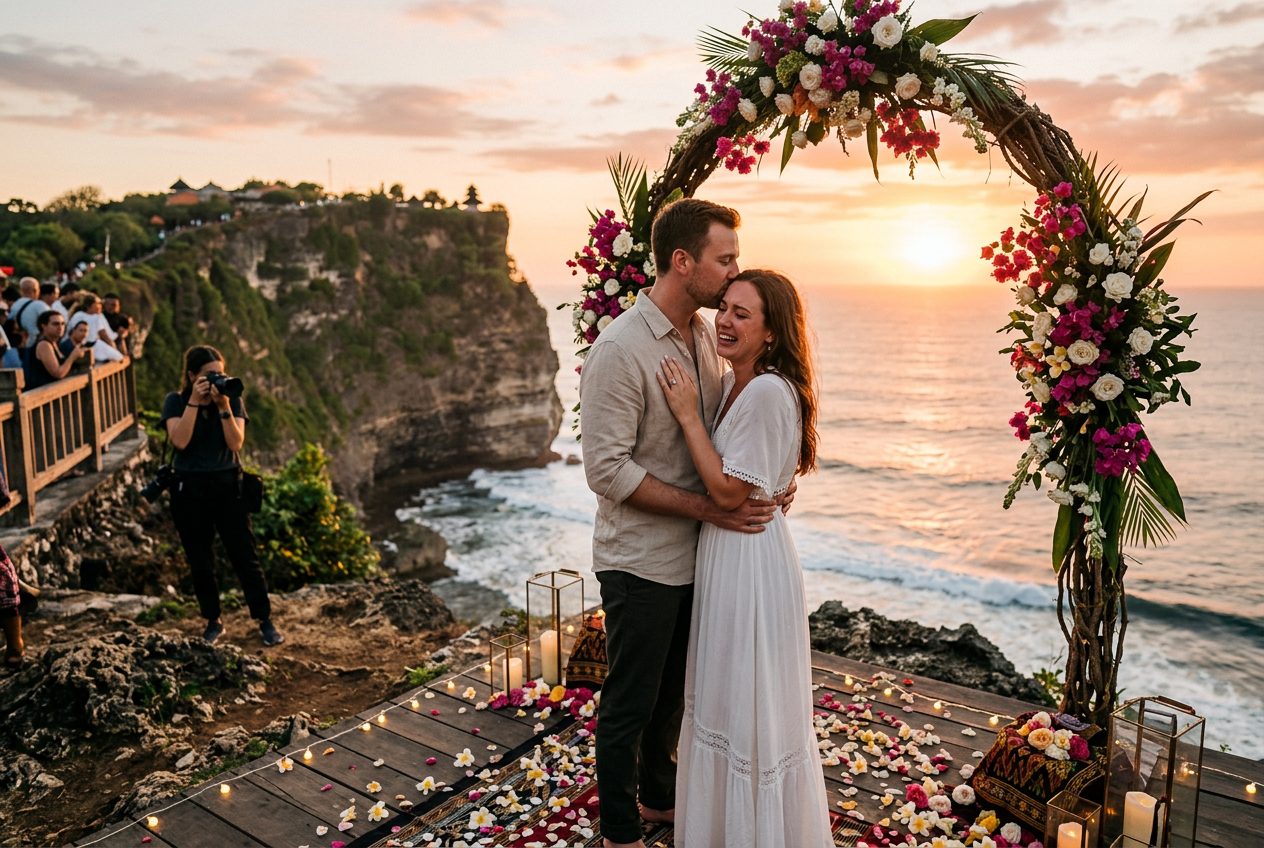 Uluwatu clifftop sunset — a proposal scenario we plan in Bali
