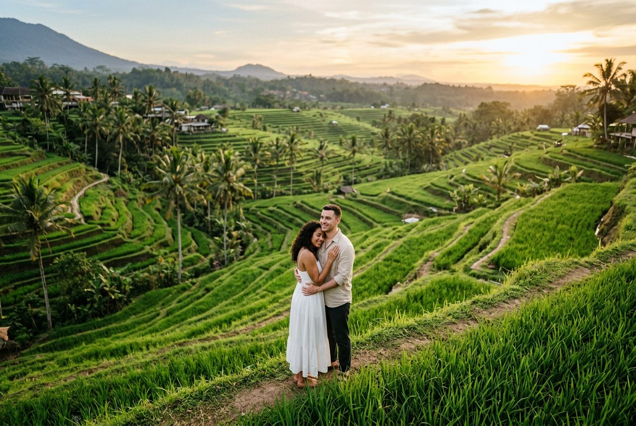 Tegallalang rice terraces in Bali — a romantic spot to propose (iconic emerald terraced valley north of Ubud)