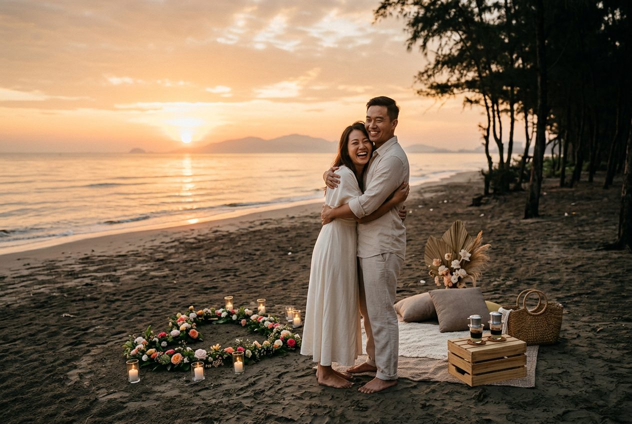 Sunrise on My Khe — a proposal scenario we plan in Da Nang