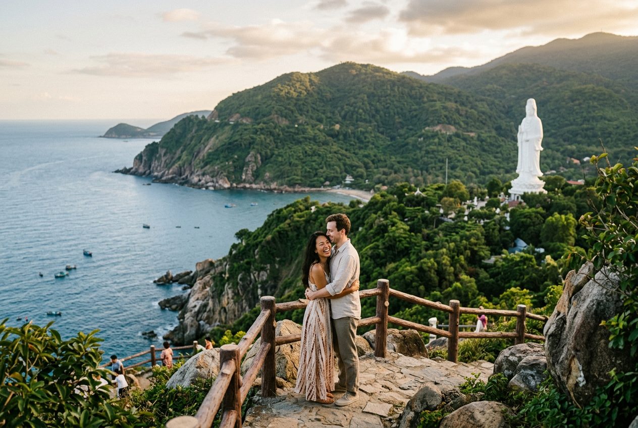 Son Tra Peninsula viewpoint in Da Nang — a romantic spot to propose (jungle cliffs over the sea, near the Lady Buddha)