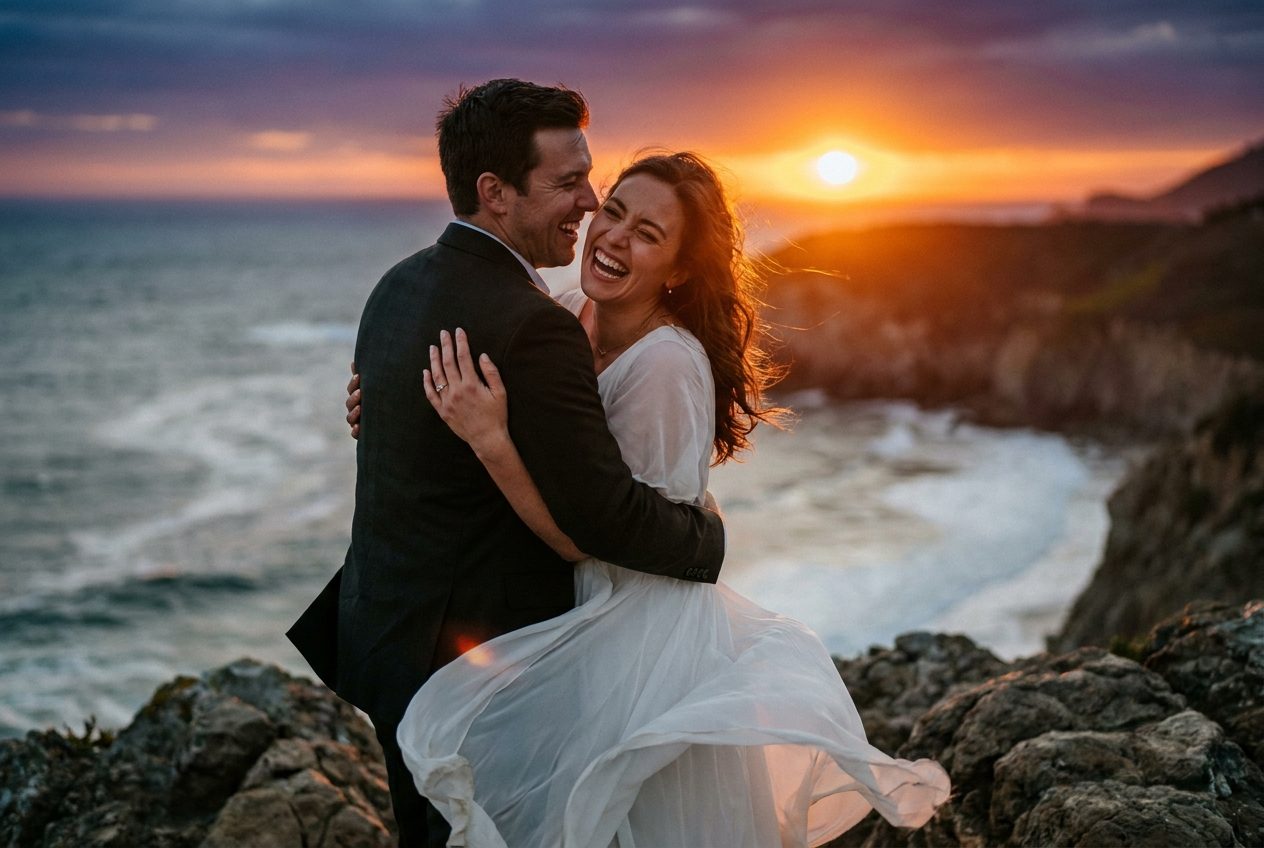 A real clifftop proposal at sunset from our portfolio