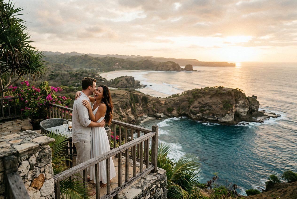 Cliffside villa, Kuta Lombok in Lombok — a romantic spot to propose (private terrace over the south coast)