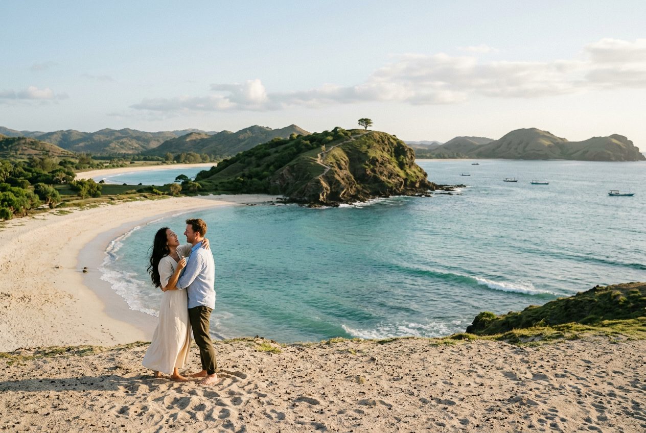 Tanjung Aan in Lombok — a romantic spot to propose (twin white-sand bays with 'peppercorn' sand, quiet)