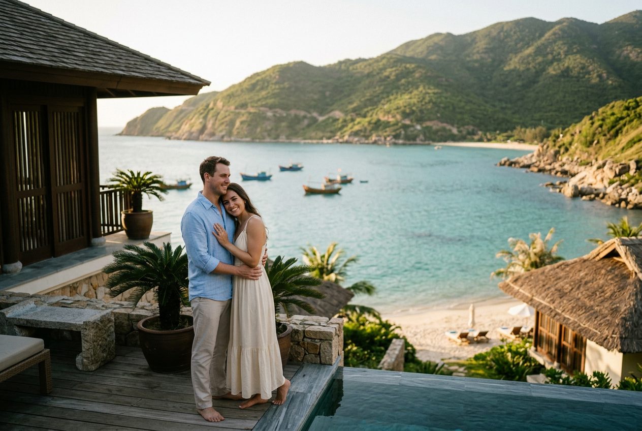 Private bay villa, Cam Ranh in Nha Trang — a romantic spot to propose (beachfront villa terrace on the peninsula)