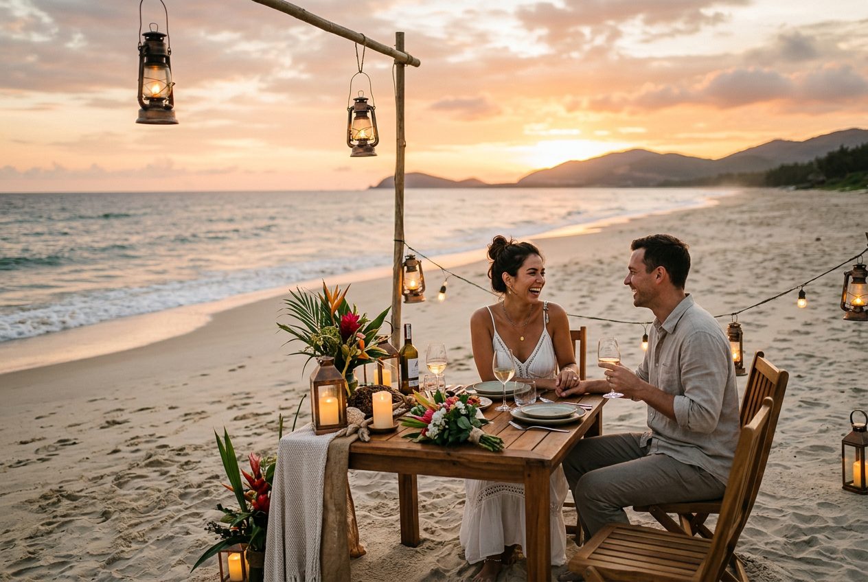 Bai Dai empty-beach dinner — a proposal scenario we plan in Nha Trang