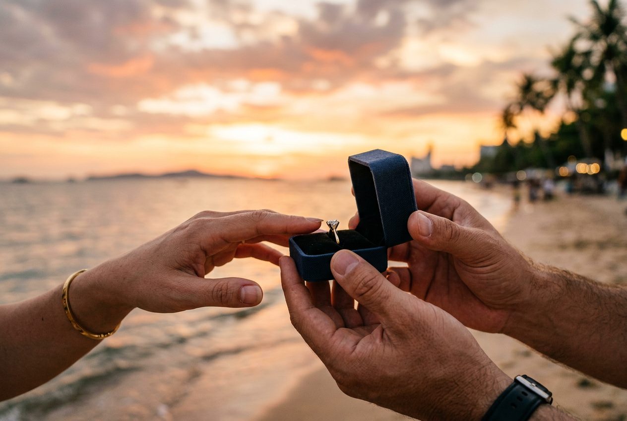 Engagement ring at the moment of a proposal in Pattaya