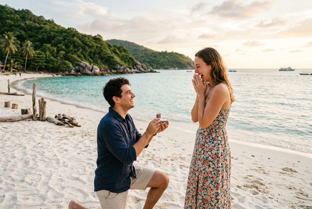 Marriage proposal at Koh Larn (Tien Beach) in Pattaya at sunset