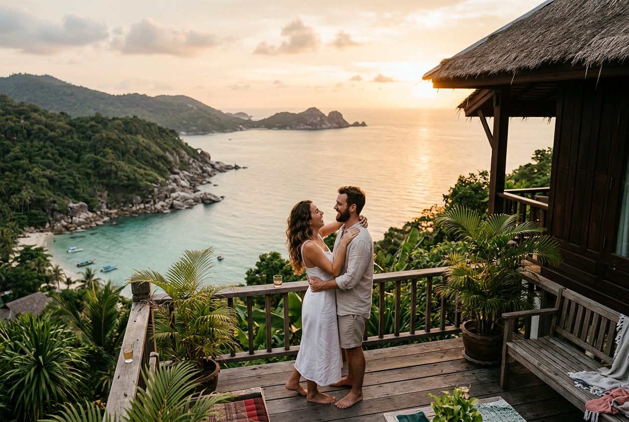 Secret Beach hillside villa in Koh Phangan — a romantic spot to propose (private terrace over the west coast)