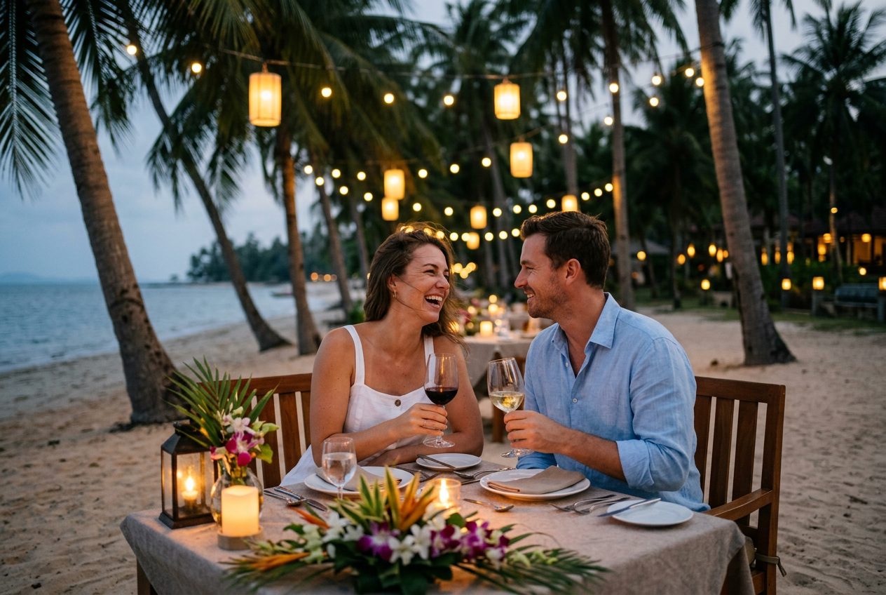 Coconut-grove beach dinner — a proposal scenario we plan in Koh Samui